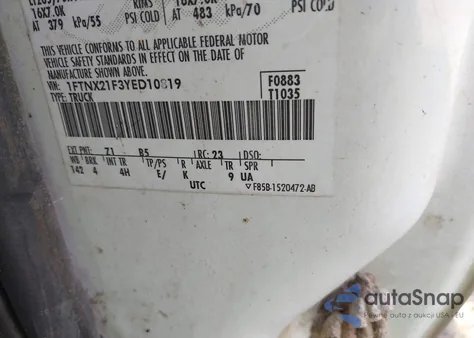 2000 Ford F-250 Lariat/Xl/Xlt from USA, damaged, VIN 1FTNX21F3YED10819